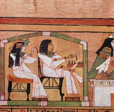 Detalj från en egyptisk papyrus som visar ett spel med utkast av Unbekannt