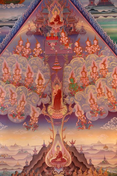 Detail eines Wandgemäldes in der Uposatha (Schreinhalle) des Buddhapadipa-Tempels, Wimbledon, Großbritannien von Unbekannt