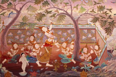 Detalj av en väggmålning i Uposatha (helgedomshallen) i Buddhapadipa-templet, Wimbledon, Grande-Bretagne av Unbekannt
