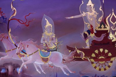 Detalj av en väggmålning i Uposatha (helgedomshallen) i Buddhapadipa-templet, Wimbledon, Grande-Bretagne av Unbekannt