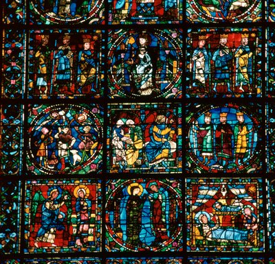 Detalj av det stora västra fönstret i Chartres katedral, 1100-talet av Unbekannt