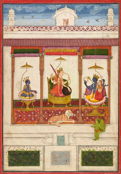 Devi med Krishna och Vishnu i ett palats, ca. 1645-1655. av Unbekannt