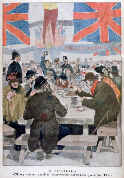 Middag för de fattiga för att fira kröningen av kung Edward VII, London, 1902 av Unbekannt