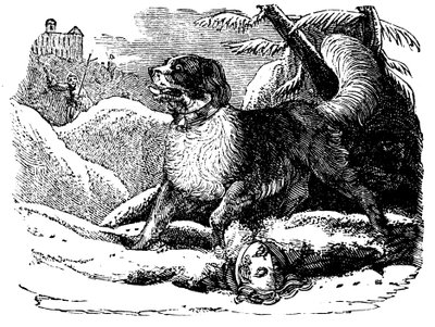 Hund från Hospice of St Bernard hittar en resenär i snön, c1840 av Unbekannt