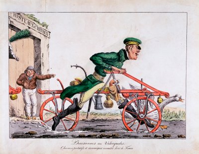 Draisienne eller velocipede visas ersätta hästar i den franska posttjänsten, 1818 av Unbekannt