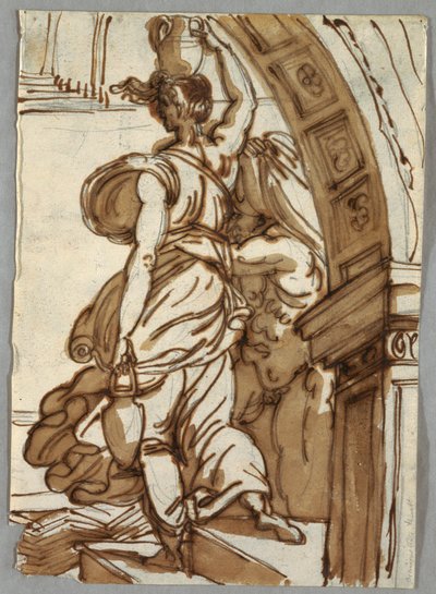 Ritning, Burning of the Borgo, efter Raphael, sent 1700-tal av Unbekannt
