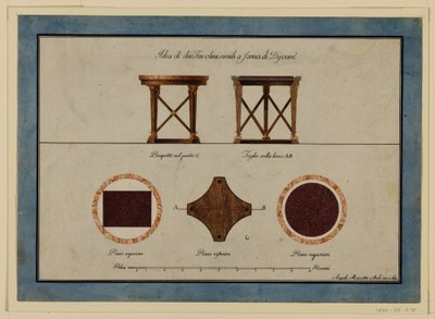 Ritning, design för två små frukostbord, tidigt 1800 -tal av Unbekannt