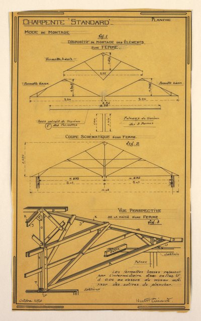 Ritning, design för ett massdriftshus designat av Hector Guimard, Framing Construction av Unbekannt