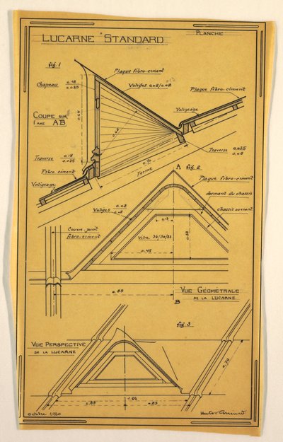 Ritning, design för ett massdriftshus ritat av Hector Guimard, Skylight Construction, oktober 1920 av Unbekannt