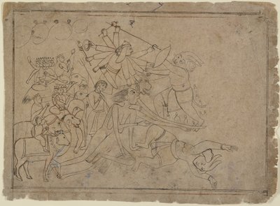 Durga, Kali och matrikerna slåss mot demonen Raktabija: scen från Devi Mahatmya, Ka. 1780. av Unbekannt