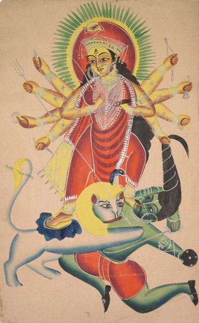 Durga dödar demonen Mahisha, 1800-talet. av Unbekannt