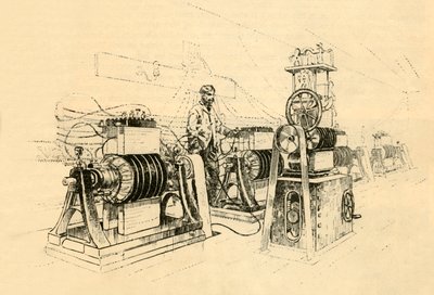 Dynamo-elektriska maskiner, arbetade av Steam och producerar magnetisk elektricitet, 1882. av Unbekannt