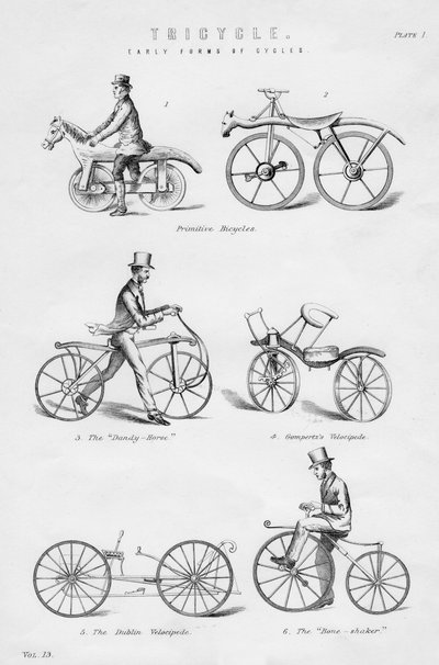 Tidiga former av cykler, 1800- eller 1900-talet av Unbekannt