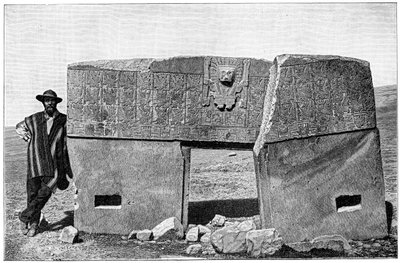Östra aspekten av den monolitiska porten till Akapana, Tiahuanaco, Bolivia, 1901 av Unbekannt