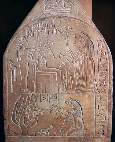 Egyptisk detalj av en sångares begravningsstele i Amons tempel av Unbekannt