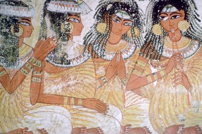 Egyptisk väggmålning av musiker vid en bankett av Unbekannt