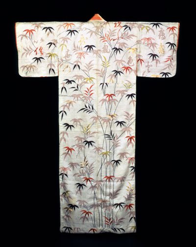 Broderad vit satin damkimono, japansk, Edo-period, 1600-1867 av Unbekannt