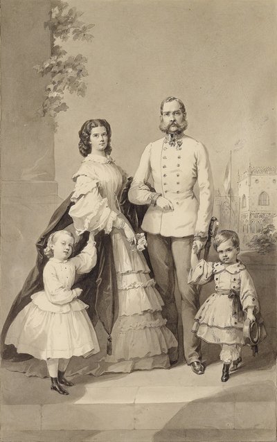 Kejsar Franz Joseph I med kejsarinnan Elisabeth och deras barn ..., ca 1860. av Unbekannt