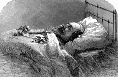 Kejsar Napoleon III av Frankrike på sin dödsbädd, 1873. av Unbekannt