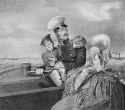 Kejsar Nicholas I och kejsarinnan Alexandra Fyodorovna med sonen Konstantin Nikolaevich på en båttur, av Unbekannt