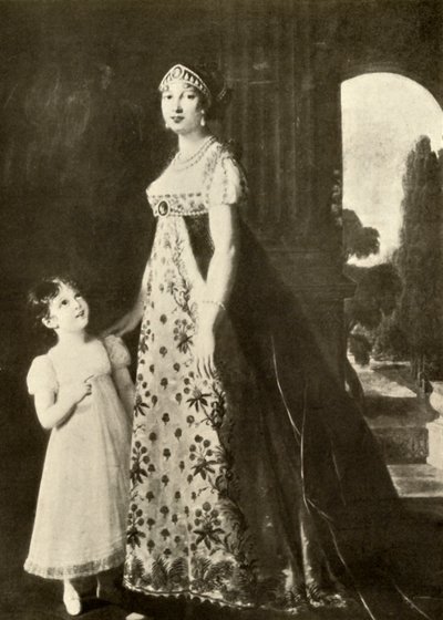 Empire klänning och barnklänning trimmad med Valenciennes spets, 1804, 1937. av Unbekannt