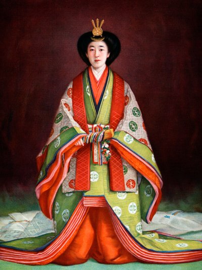 Kejsarinnan Nagako av Japan i sina kröningskläder, c1924 av Unbekannt