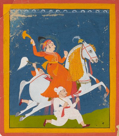 Ridsporträtt av Maharana Bhim Singh av Mewar, c1785 av Unbekannt