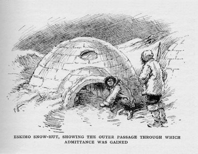 Eskimo Snow-Hut, visar den yttre passagen genom vilken inträde erhölls, c1927, 1928 av Unbekannt