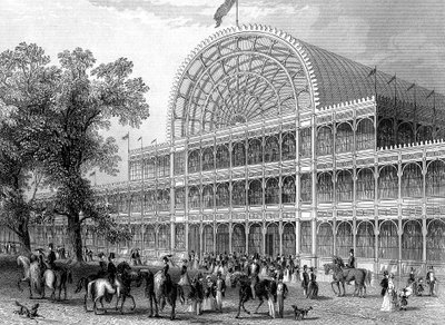 Exteriör av den norra korsarmen av Crystal Palace, London, byggd för den stora utställningen, 1851 av Unbekannt