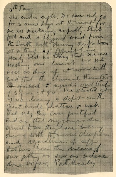 Faksimil av Page of Shackletons Diary, 4 januari 1909 av Unbekannt