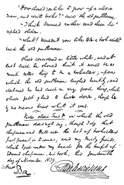Faksimil av inskriptionen i en kopia av The Pickwick Papers, 1839 1912 av Unbekannt