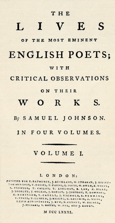 Faksimiltitelsida reducerad av Johnsons Lives of the Poets - som återutgivits i separat form. T av Unbekannt