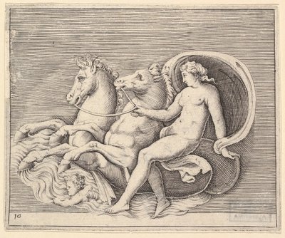 Naken kvinna med två sjöhästar, publicerad ca. 1599-1622. av Unbekannt