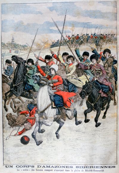 Kvinnliga sibiriska kosackkavallerikårer, rysk-japanska kriget, 1904 av Unbekannt