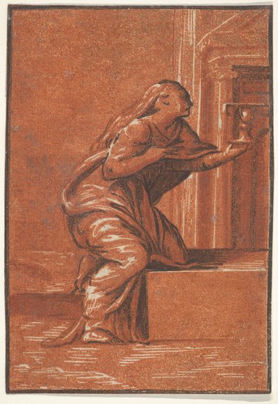Kvinnlig personifiering av Faith som knäböjer och höjer en kalk i sin vänstra hand, af..., ca. 1520-1560. av Unbekannt