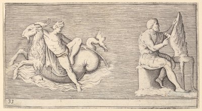 Figur på sjöbock, Man Carving Wing, publicerad ca. 1599-1622. av Unbekannt