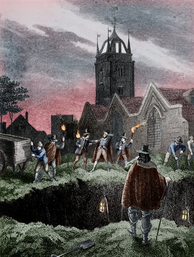 Att fylla en massgrav på natten under pesten i London, c1665 av Unbekannt