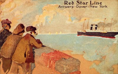 Fiskare och sjömän tittar på en Red Star-fartyg, c1900. av Unbekannt