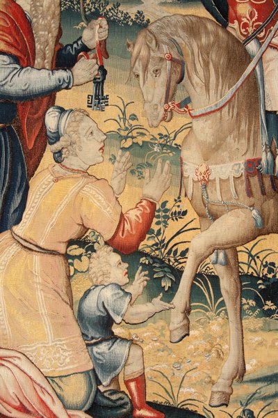 flamländsk gobeläng. Serien Hannibals historia. Hannibal i Italien (Aníbal en Italia). Tredje gobeläng av de bevarade. Modeller Anonym mästare i Nederländerna. Tillverka Bryssels verkstäder. Ca 1570. Tyg Ull och siden. 6,5/7 varp per cm. Storlek av Unbekannt