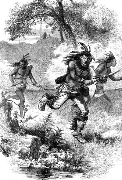 Flyg av indianer efter en massaker på bosättare, c1600-talet c1880 av Unbekannt