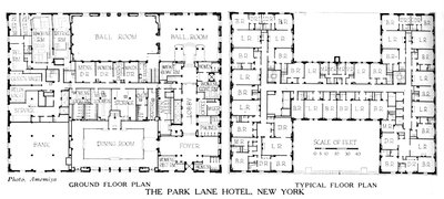 Planritningar, Park Lane Hotel, New York City, 1924 av Unbekannt