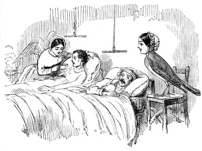Florence Nightingale tittar på en sjuksköterska på jobbet, 1854 av Unbekannt
