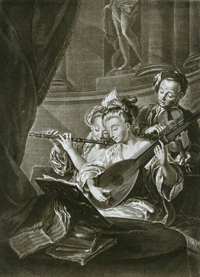 Flöjt, fiol och chitarron George Frederick Handel som ung musiker i Hamburg, artonde talet av Unbekannt
