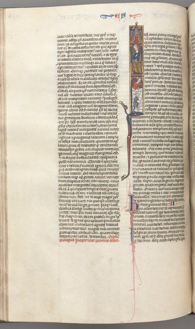 Fol. 174v, Ezra, historisk initial I, Cyrus leder templets byggande, ca. 1275-1300. av Unbekannt