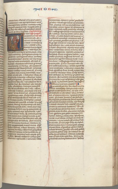 Fol. 205r, Job, historisk initial V, Job på dynghögen fick ett guldörhänge, ca. 1275-1300. av Unbekannt