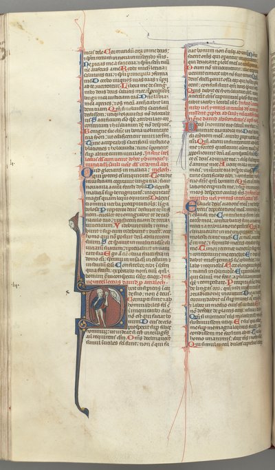 Fol. 222v, Psalm 52, historisk initial D, en dåre naken men för en mantel, med en blåsa..., ca. 1 av Unbekannt