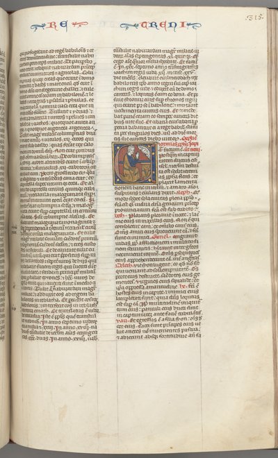 Fol. 315r, Lamentations, historisk initial E, en knästående Jeremia som ber till en byst av Gud, ca. 127 av Unbekannt
