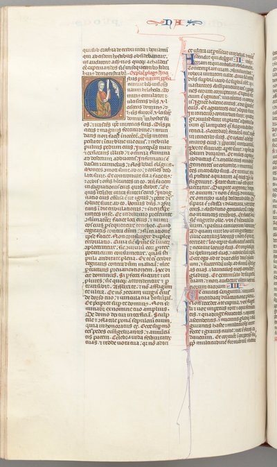 Fol. 360v, Nahum, historisk initial O, Nahum på knä med en skriftrulle, gudsbyst ovanför, ca. 1275-13 av Unbekannt