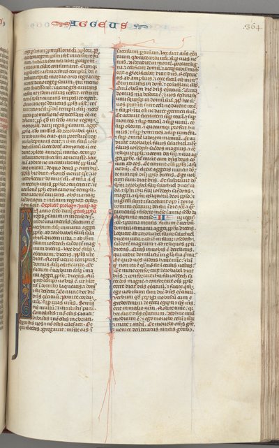 Fol. 364r, Haggai, historisk initial I, Haggai med en rulla stående på en hybrid, ca. 1275-1300. av Unbekannt