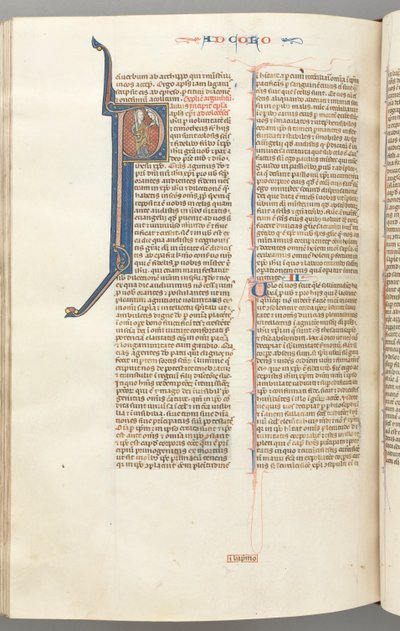 Fol. 453v, Kolosserbrevet, historisk initial P, Paulus står och pratar med Guds byst ovan, ca. 127 av Unbekannt